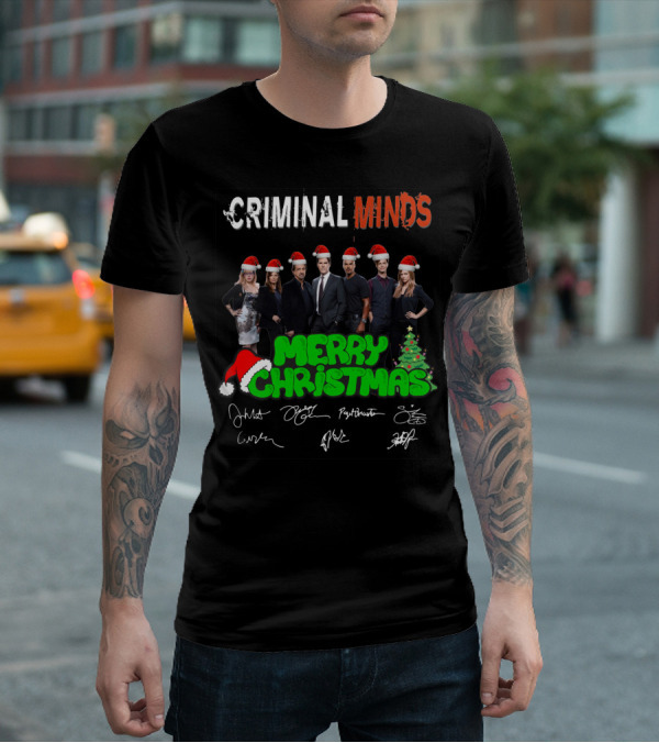 Criminal Minds Merry Christmas Santa Hats Signatures T-Shirt