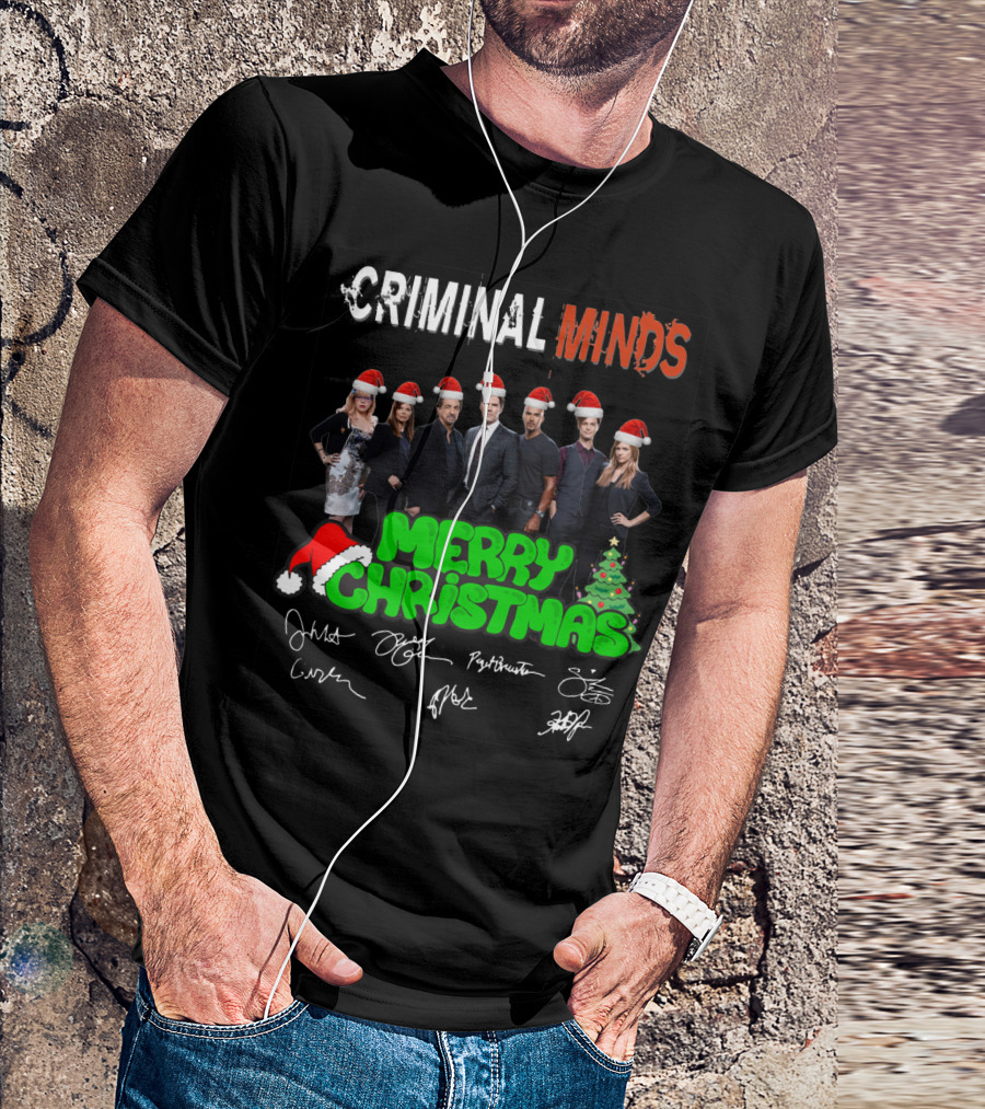 Criminal Minds Merry Christmas Santa Hats Signatures T-Shirt