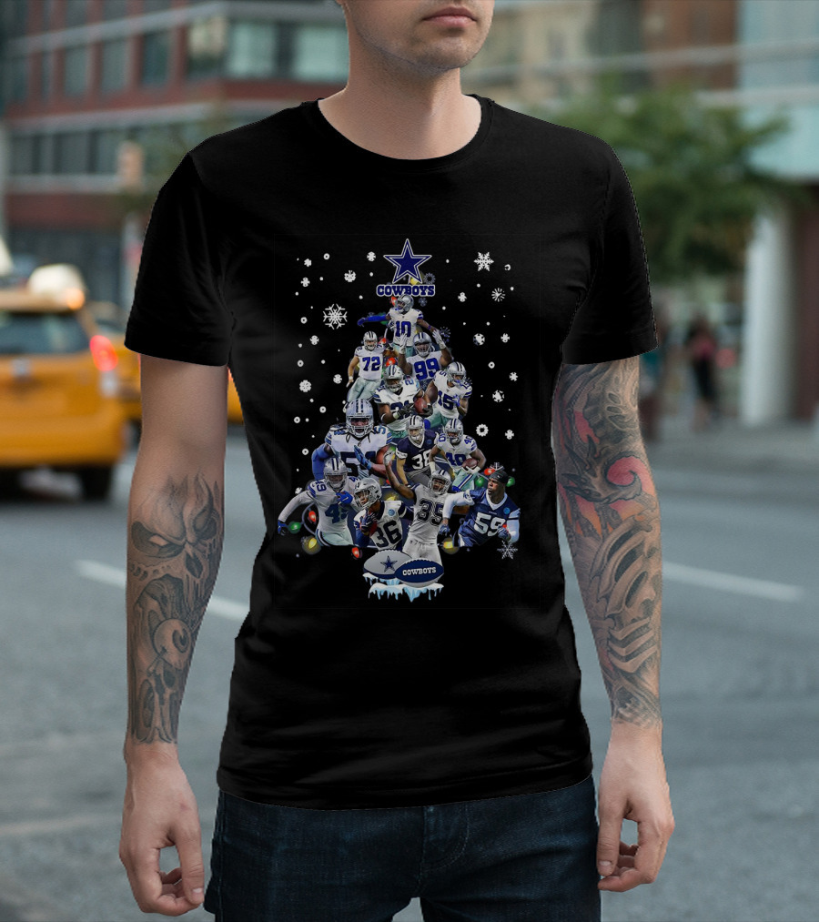 Cowboys Dallas All Members Christmas Tree Snowflakes Lights T-Shirt
