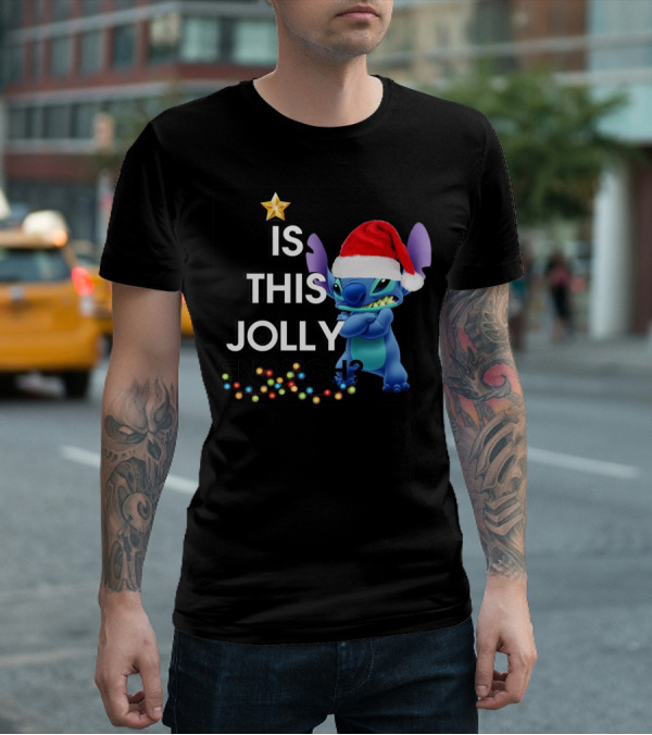 Is This Jolly Enough? Stitch With Santa Hat And Christmas Lights T-Shirt