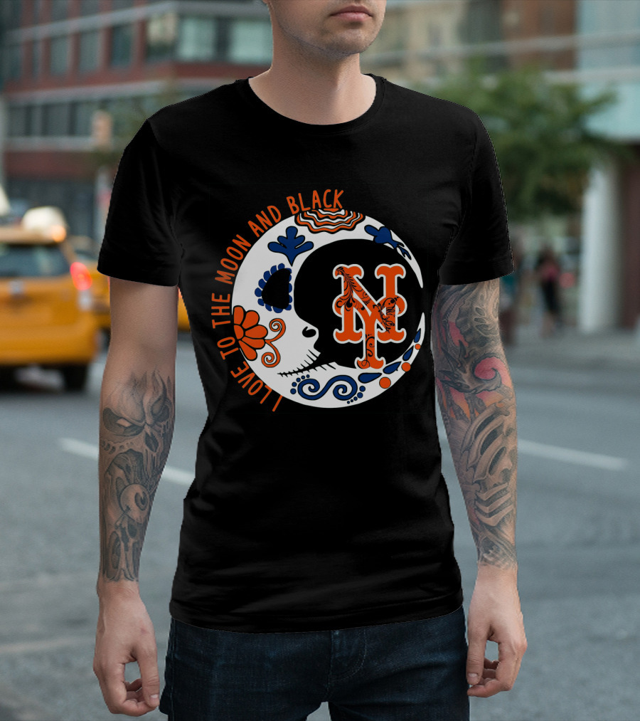 New York Mets I Love to the Moon and Black T-Shirt
