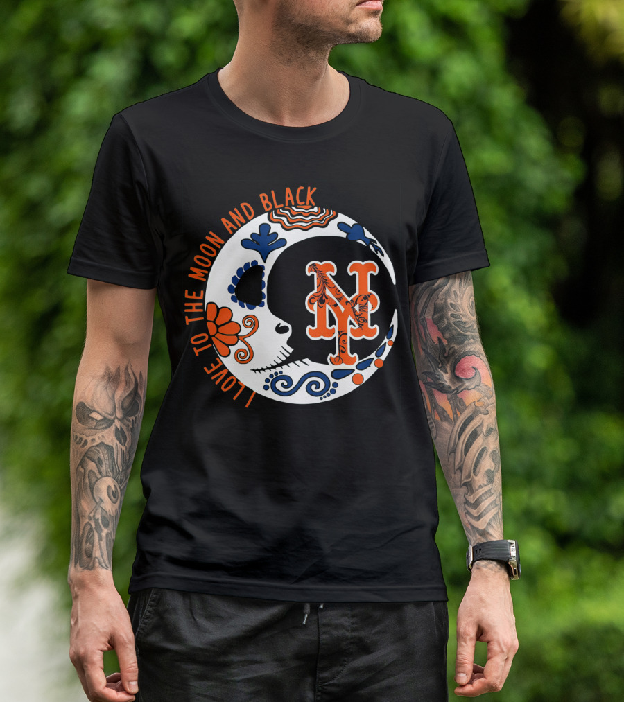 New York Mets I Love To The Moon And Black T-Shirt