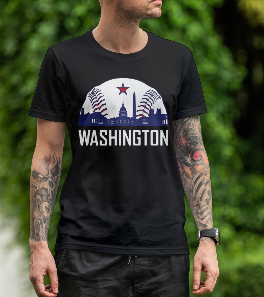 Washington DC Baseball Hometown Skyline National Capitol Star T-Shirt