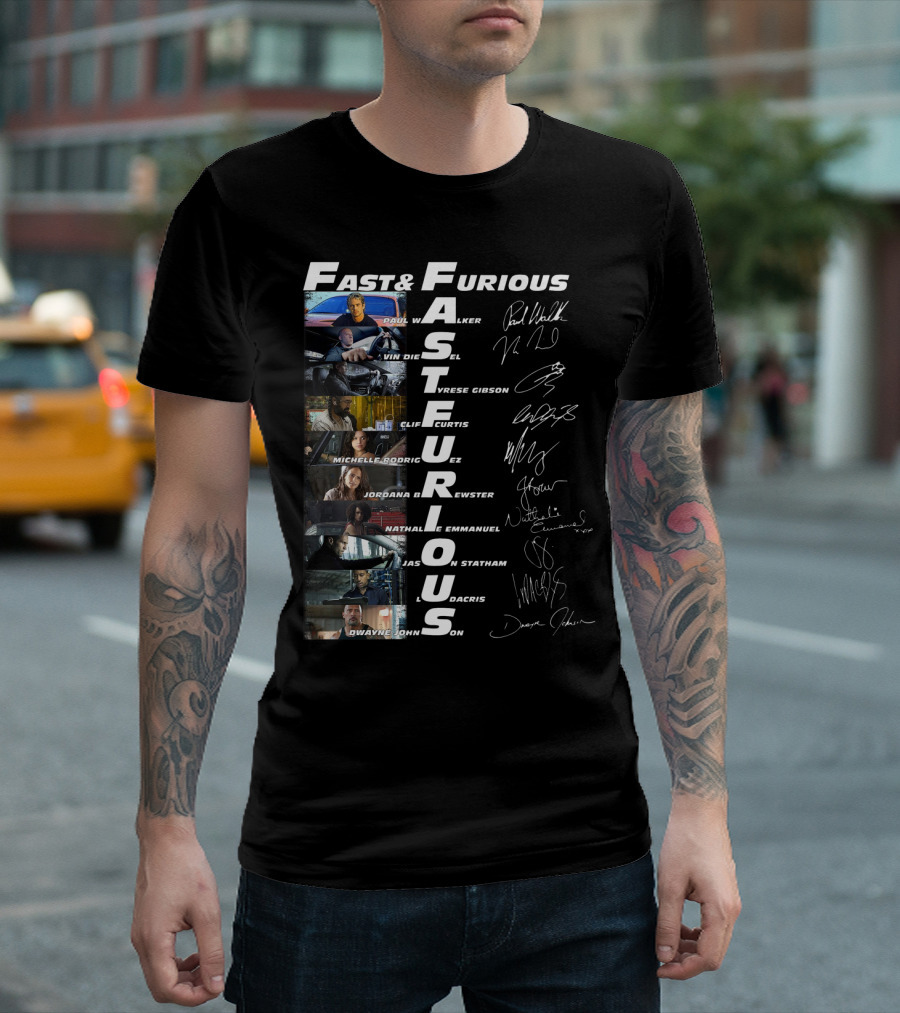 FAST AND FURIOUS PAUL WALKER VIN DIESEL TYRESE GIBSON MICHELLE RODRIGUEZ JORDANA BREWSTER NATHALIE EMMANUEL JASON STATHAM LUDACRIS DWAYNE JOHNSON T-Shirt