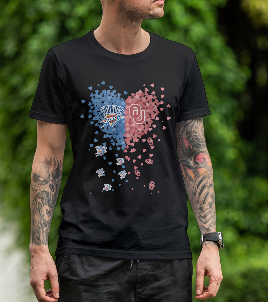 OKLAHOMA CITY THUNDER OKC UNIVERSITY OF OKLAHOMA HEART SHAPES T-Shirt