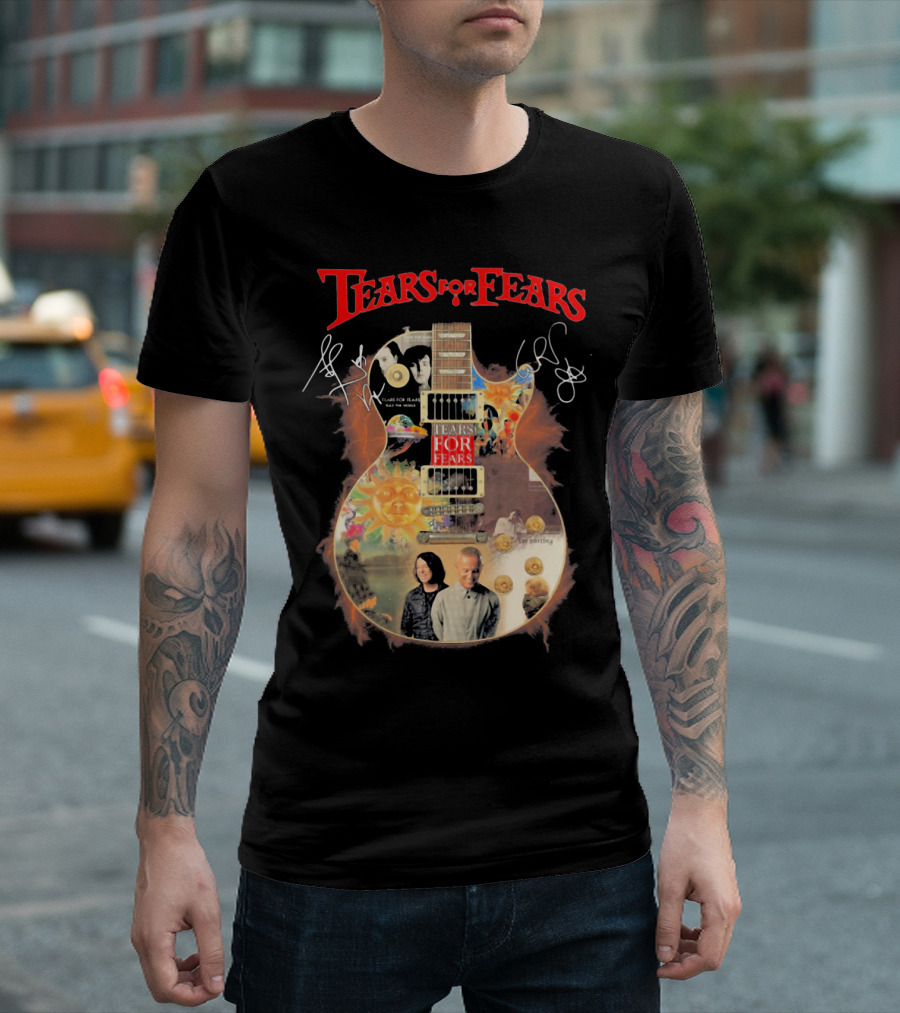Tears For Fears Pop Rock Band Guitar Collage With And Band Members T-Shirt