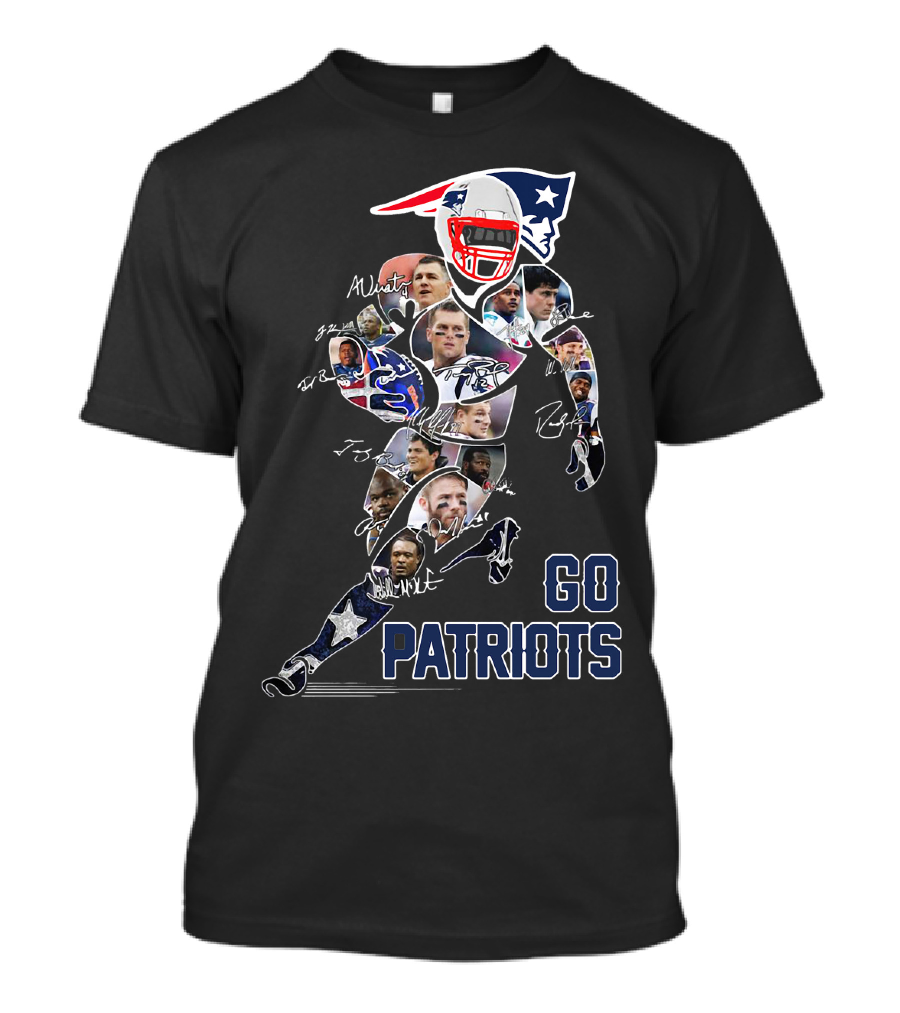GO PATRIOTS New England Football Player Collage And Signatures T-Shirt
