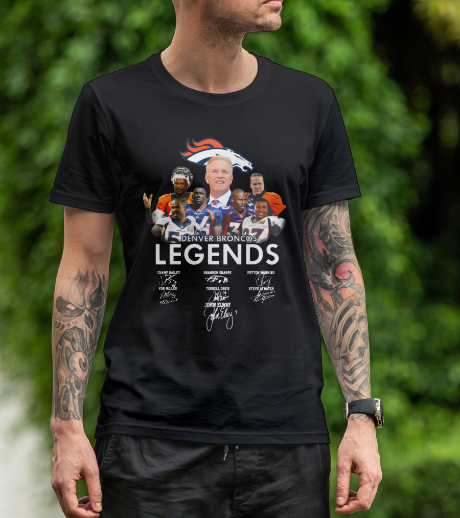 Denver Broncos Legends John Elway Peyton Manning Von Miller Terrell Davis Shannon Sharpe Steve Atwater Champ Bailey T-Shirt
