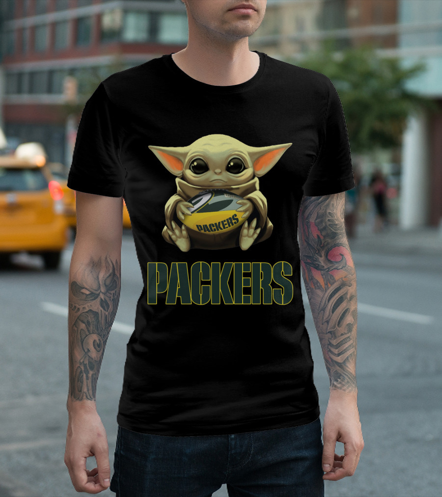 Baby Yoda Holding Packers Football T-Shirt