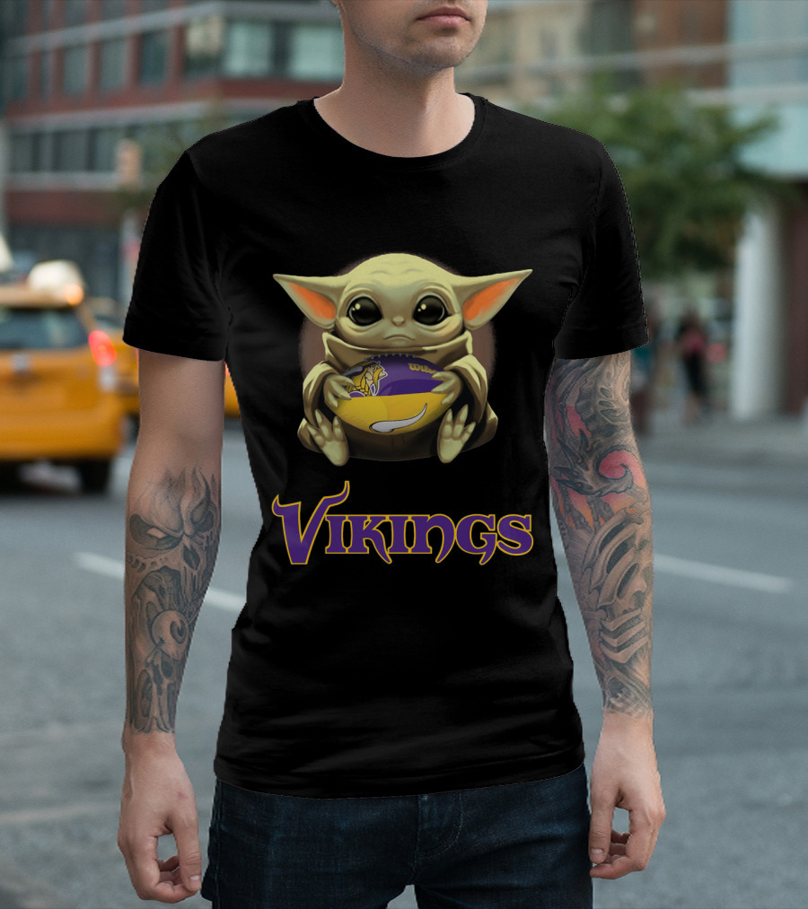Baby Yoda With Minnesota Vikings Football T-Shirt