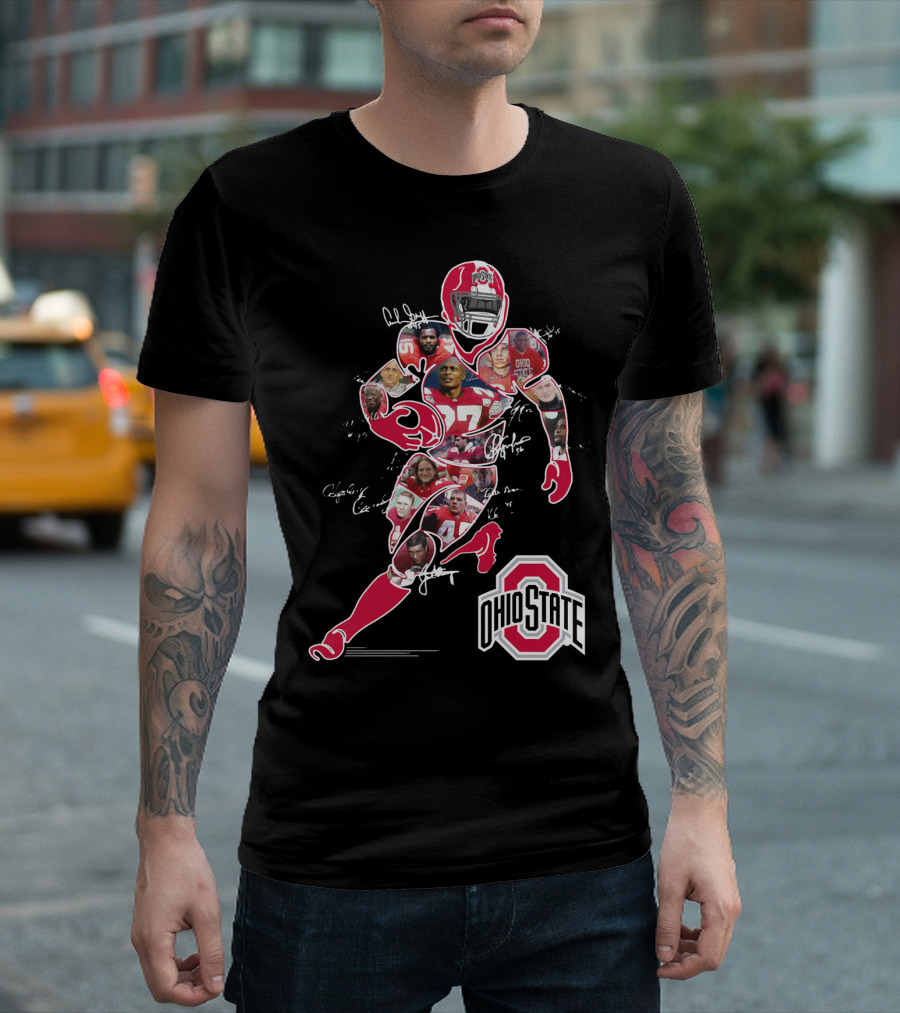 Ohio State Buckeyes Football Collage With Player and Helmet T-Shirt