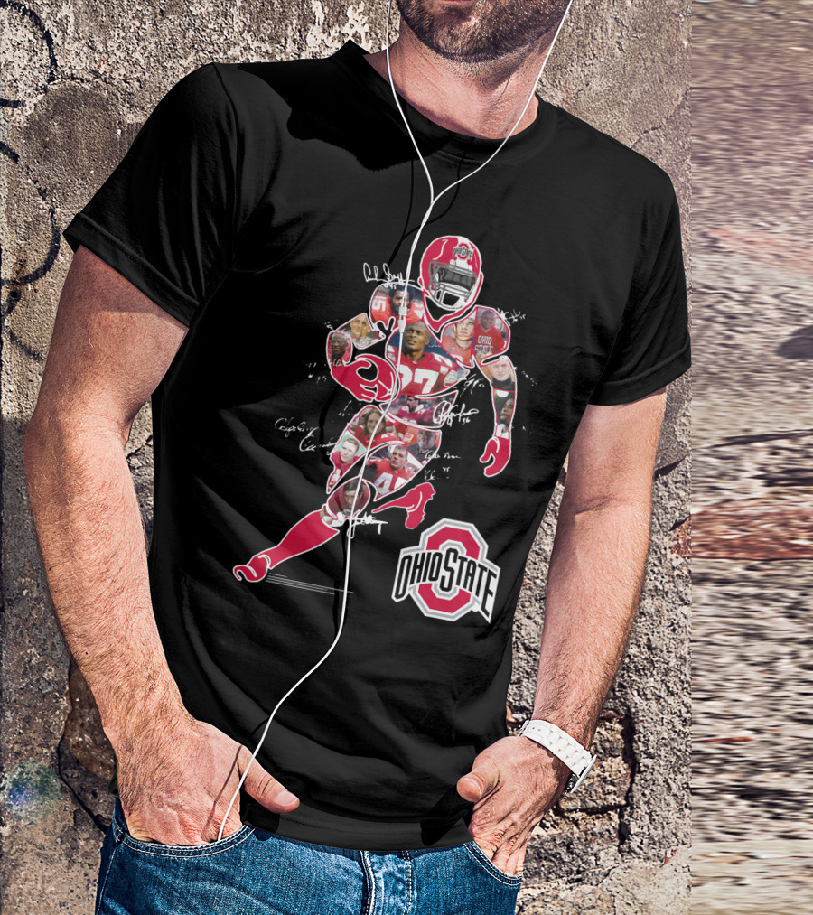 Ohio State Buckeyes Football Collage With Player And Helmet T-Shirt