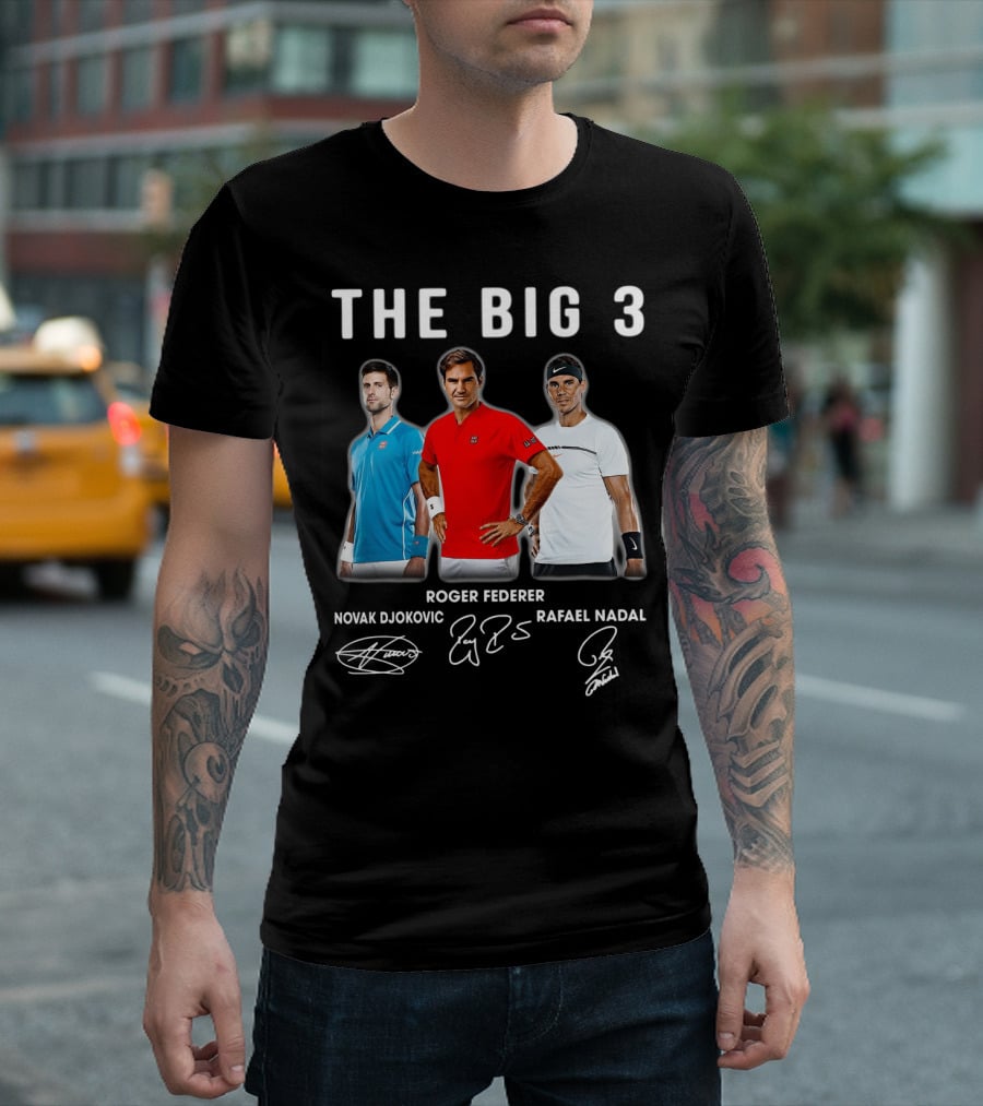 The Big 3 Novak Djokovic Roger Federer Rafael Nadal Signatures T-Shirt