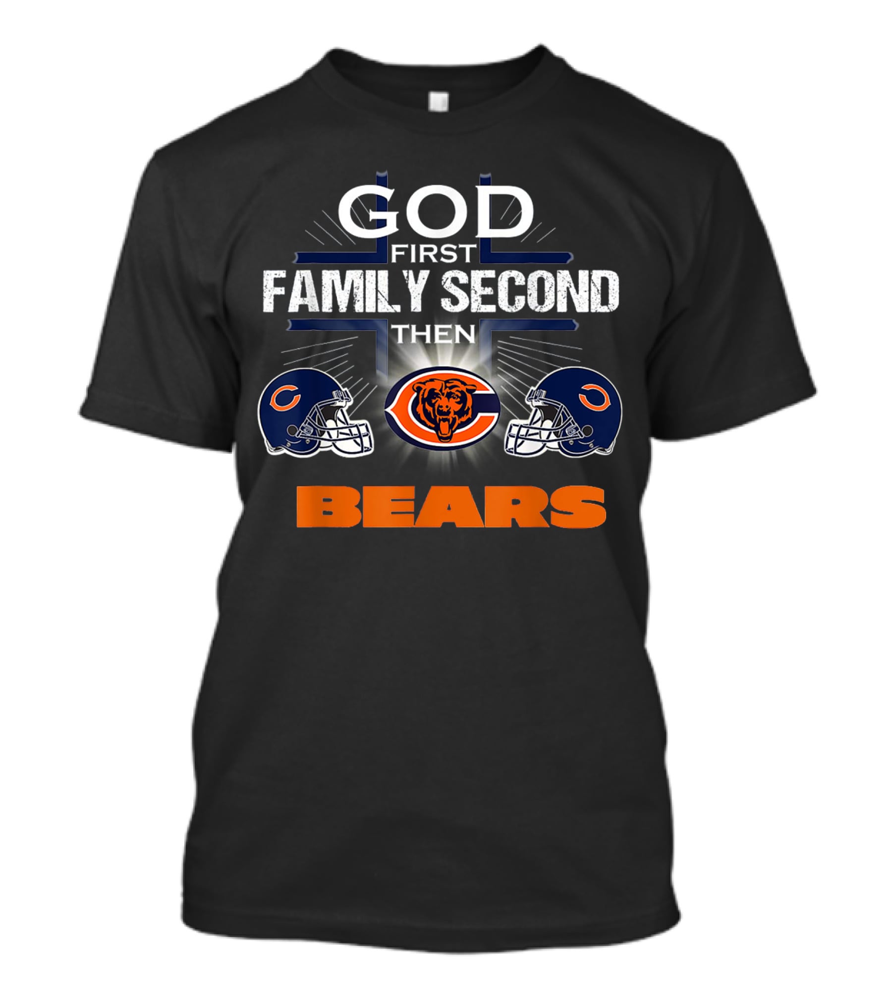 God First Family Second Then Chicago Bears Logo Helmets T-Shirt