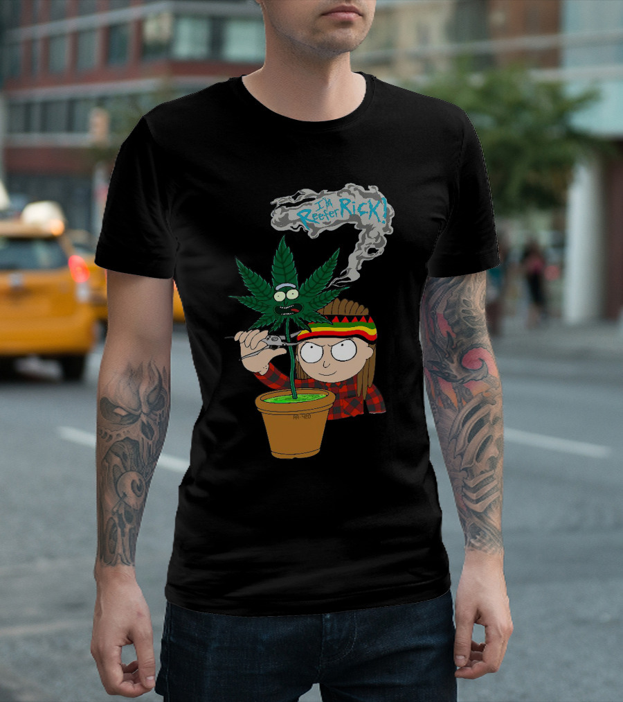 Morty I'm Reefer Rick Planter Rastafarian Style Smiling Face Smoking Plant T-Shirt