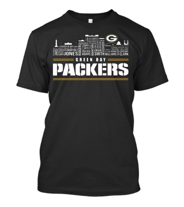 Green Bay Packers City Skyline Logo Jones Adams Clark T-Shirt