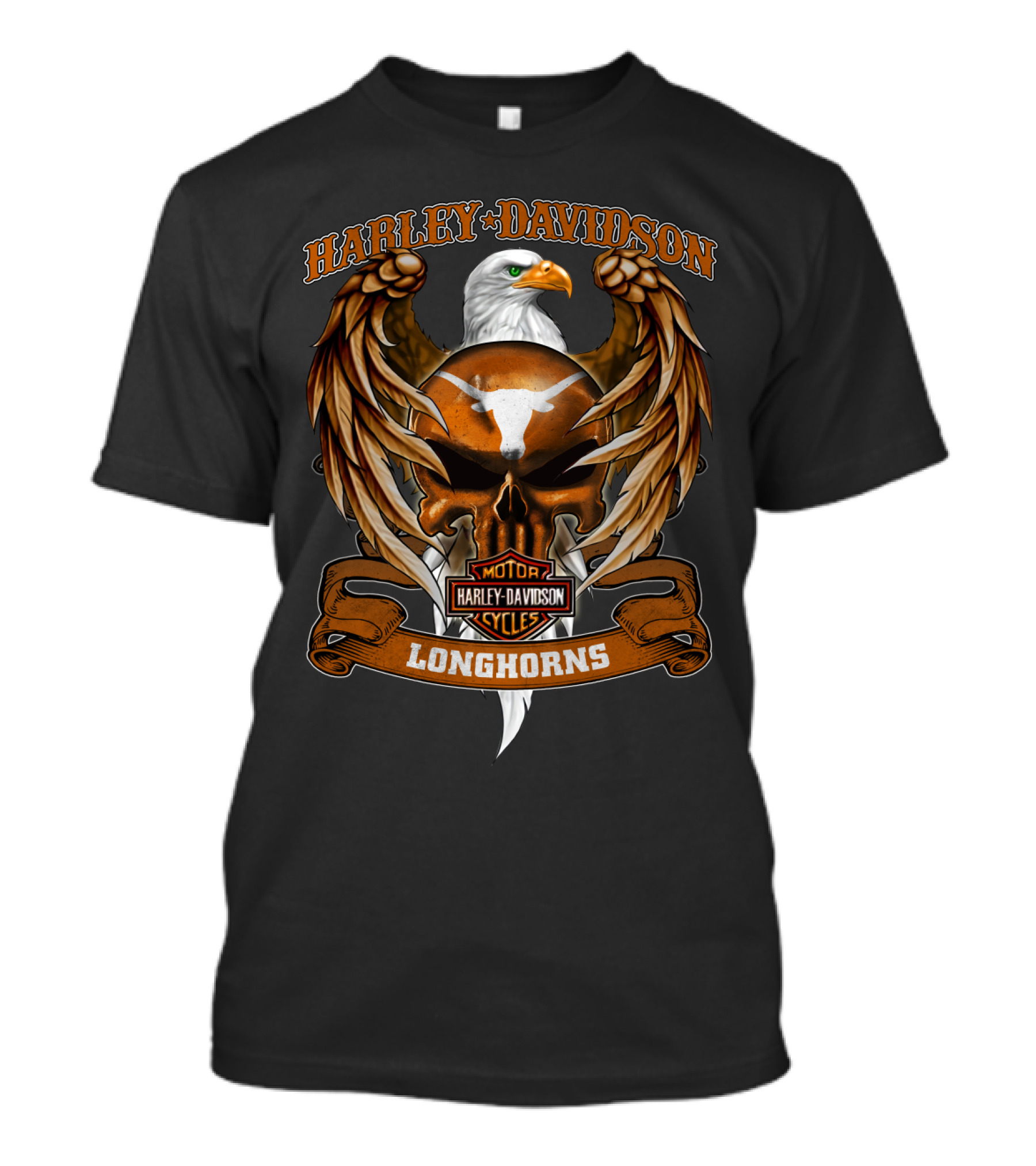 Harley Davidson Longhorns Texas Ncaa Motorcycle Eagle Skull T-Shirt