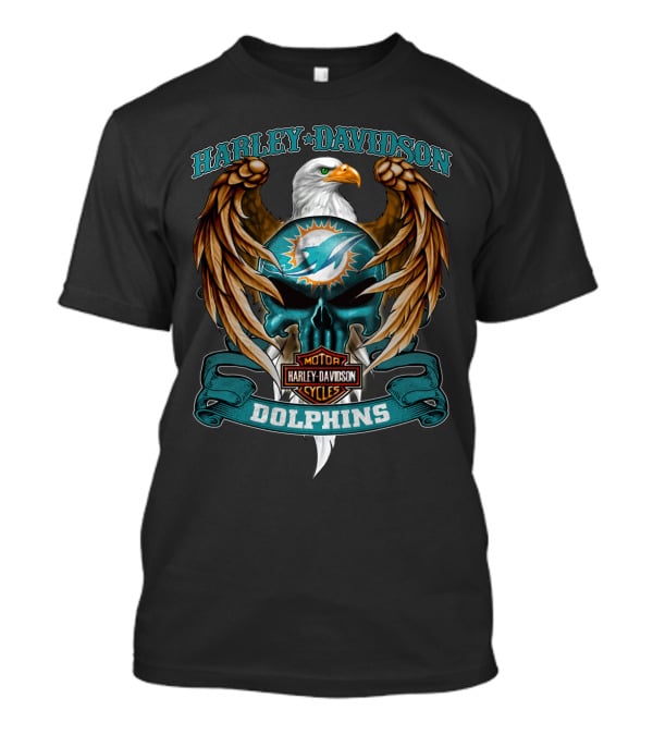 Harley Davidson Motor Cycles Miami Dolphins Eagle T-Shirt