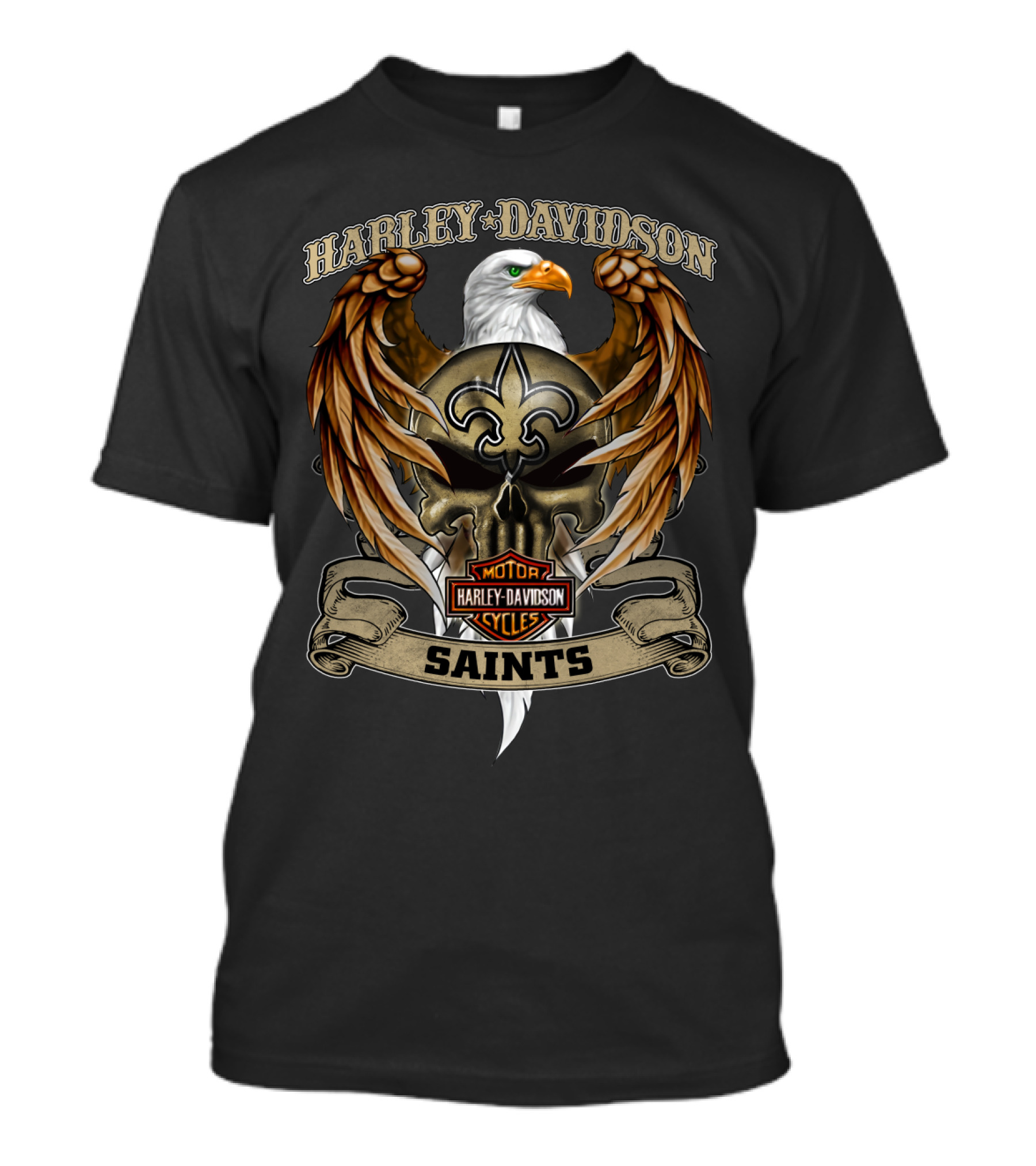 Harley Davidson Eagle Motorcycles Saints Fleur-De-Lis Nfl New Orleans T-Shirt