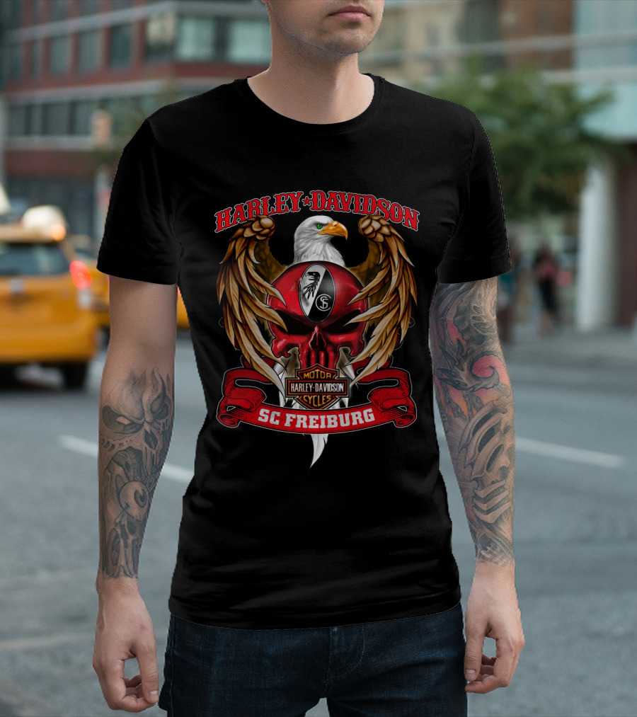 Harley Davidson Sc Freiburg Motorcycles Football Eagle Crest T-Shirt