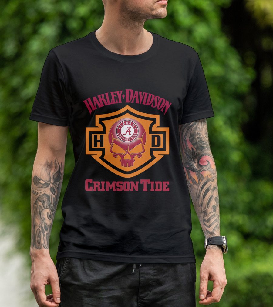 Harley Davidson Alabama Crimson Tide Ncaa Football Fans H-D Crest T-Shirt