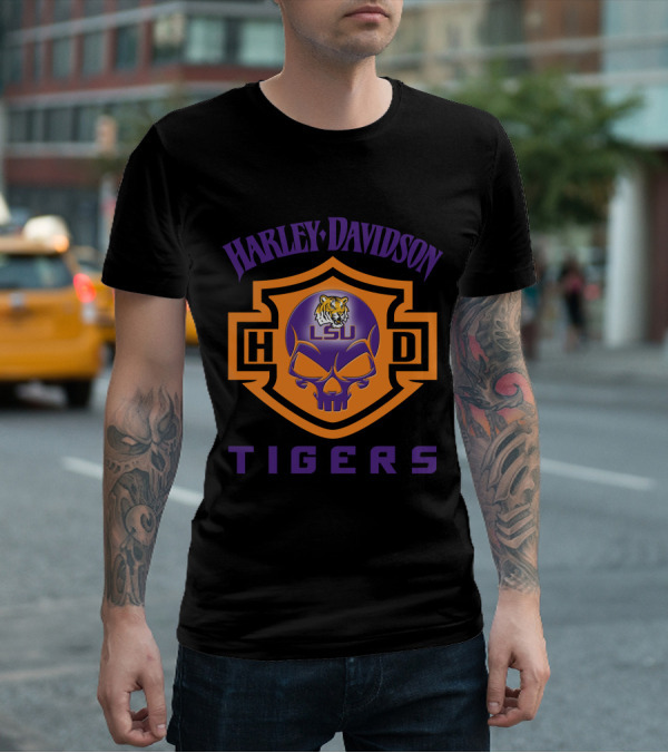 Harley Davidson Lsu Tigers Ncaa Football Fans Hd 127 T-Shirt