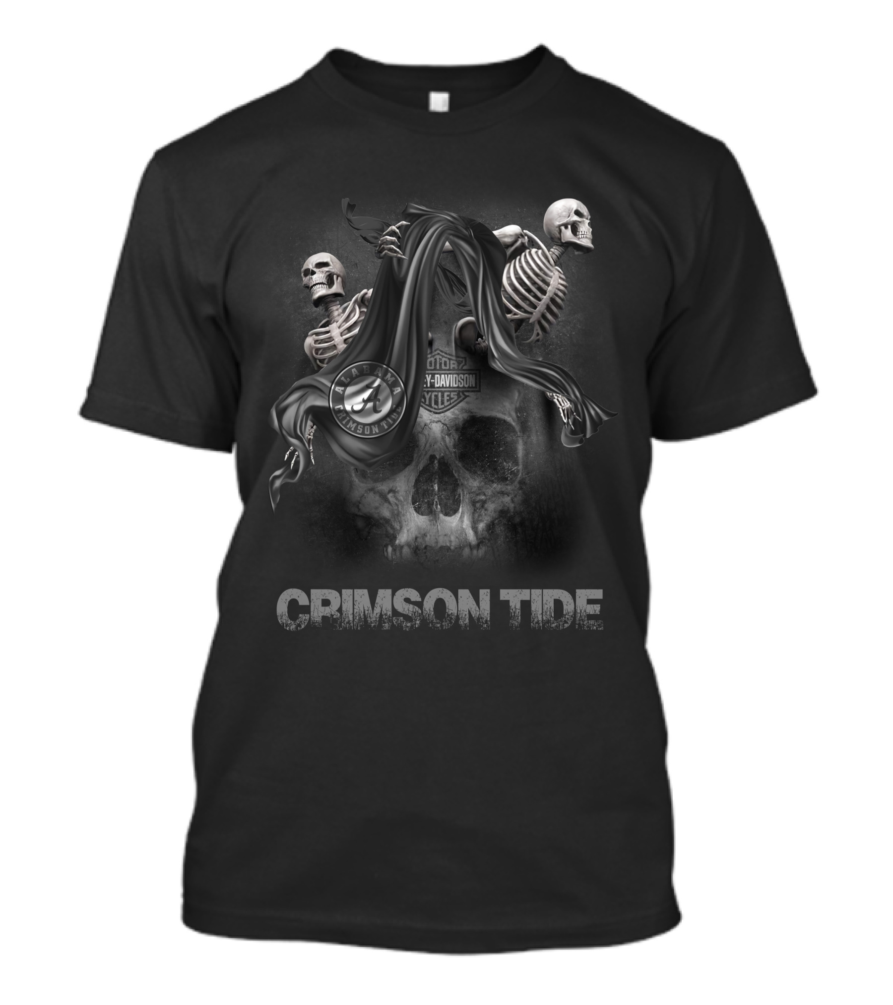 Crimson Tide Skeletons With Harley Davidson Motif For Ncaa Football Fans T-Shirt