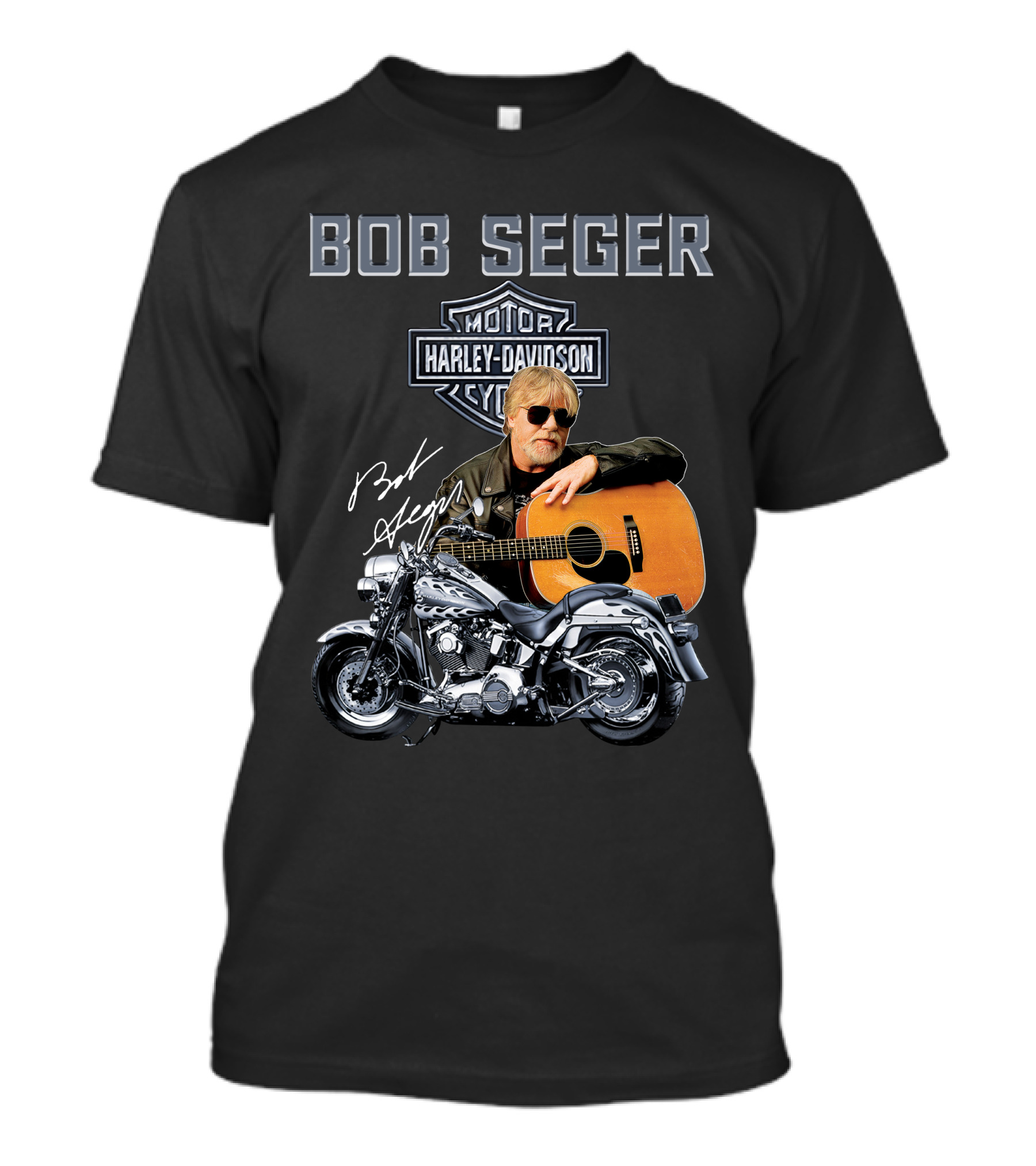 Bob Seger Harley Davidson Motorcycle Guitar Signature T-Shirt