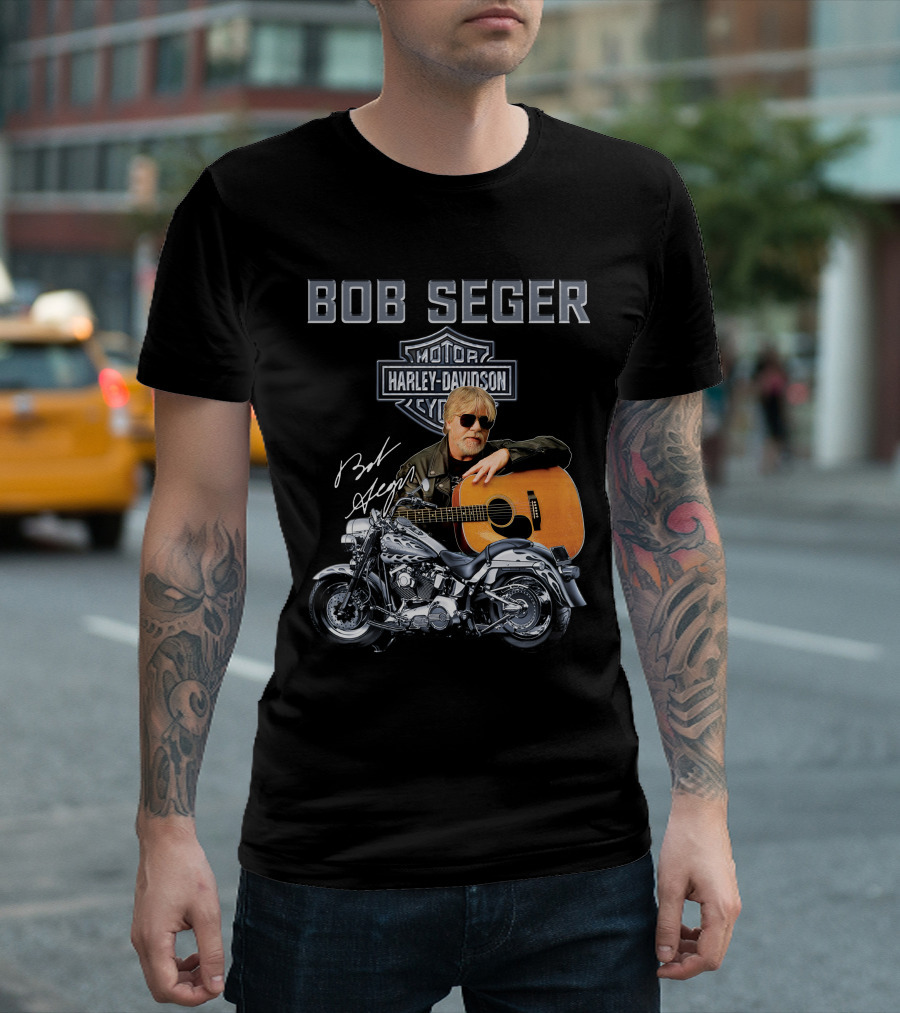 Bob Seger Harley Davidson Motorcycle Guitar Signature T-Shirt
