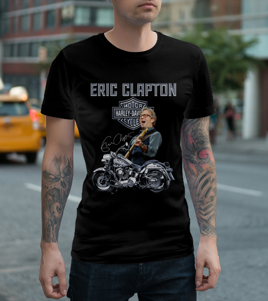 Eric Clapton Harley Davidson Motorcycles Signature Vintage Style T-Shirt