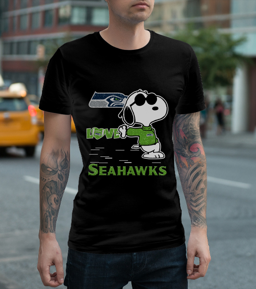 Snoopy Love Seahawks Seattle Football Iconic Peanuts Fandom T-Shirt
