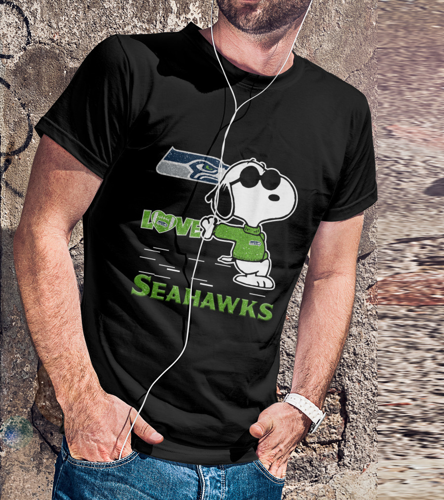 Snoopy Love Seahawks Seattle Football Iconic Peanuts Fandom T-Shirt