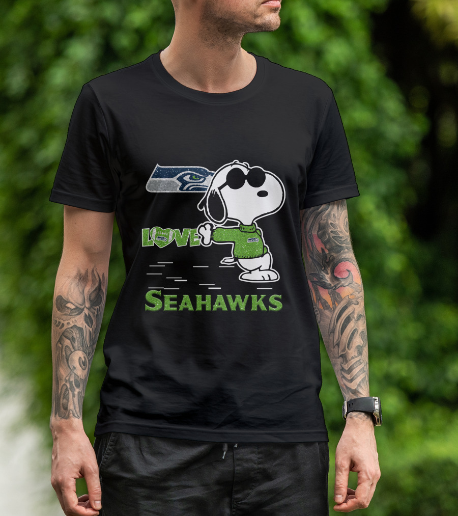 Snoopy Love Seahawks Seattle Football Iconic Peanuts Fandom T-Shirt