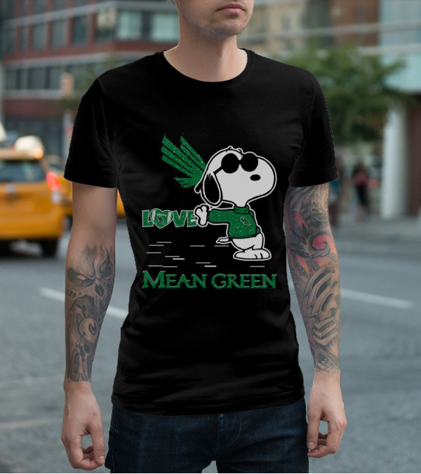 Snoopy Heart Love North Texas Mean Green Peanuts T-Shirt