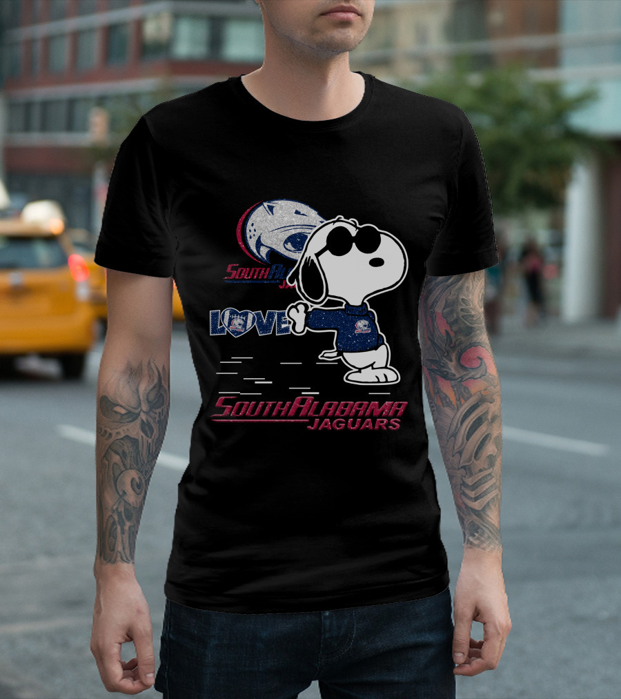 Snoopy Love South Alabama Jaguars Football Fan Gear T-Shirt