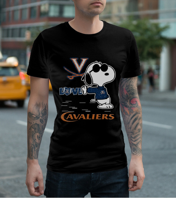 Snoopy Love Virginia Cavaliers V Logo And Heart T-Shirt