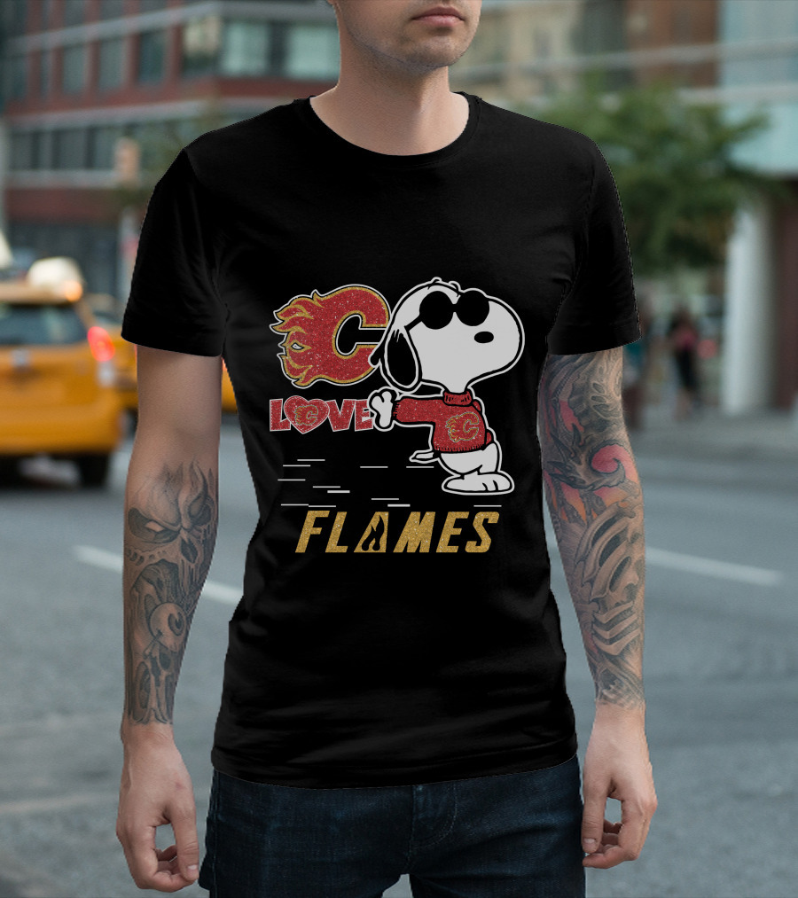 Snoopy Love Calgary Flames Peanuts Logo Cartoon T-Shirt