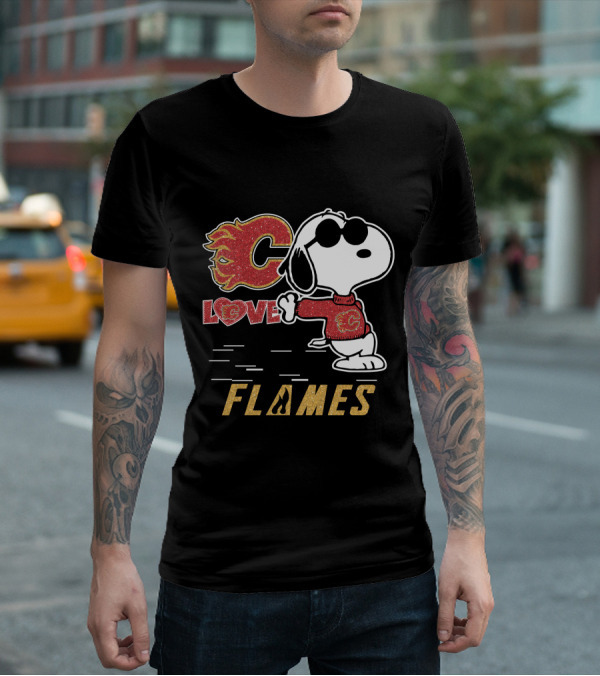 Snoopy Love Calgary Flames Peanuts Logo Cartoon T-Shirt