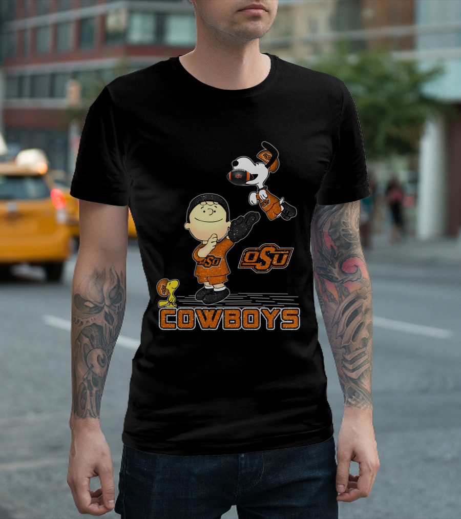 Snoopy OSU Oklahoma State Cowboys Football Charlie Brown Woodstock T-Shirt