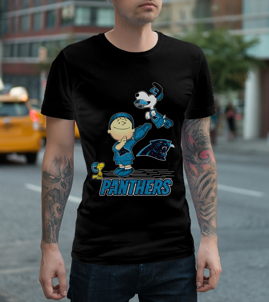 Snoopy And Woodstock Celebrate With Carolina Panthers Football Fun T-Shirt