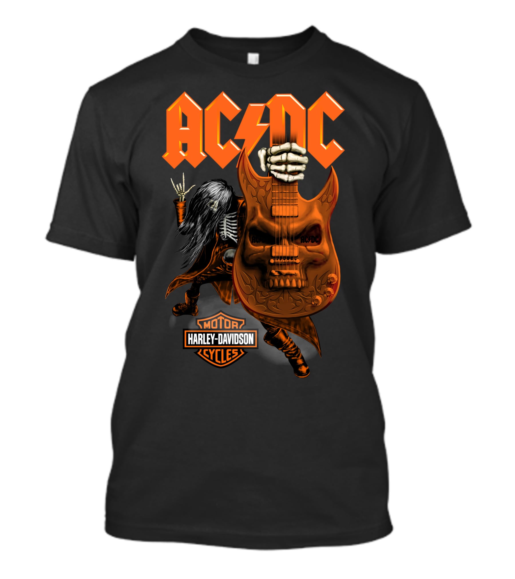 Acdc Harley Davidson Skeleton Guitarist Rock Icon T-Shirt