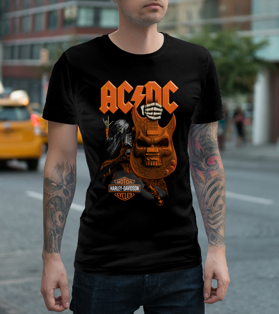 Acdc Harley Davidson Skeleton Guitarist Rock Icon T-Shirt