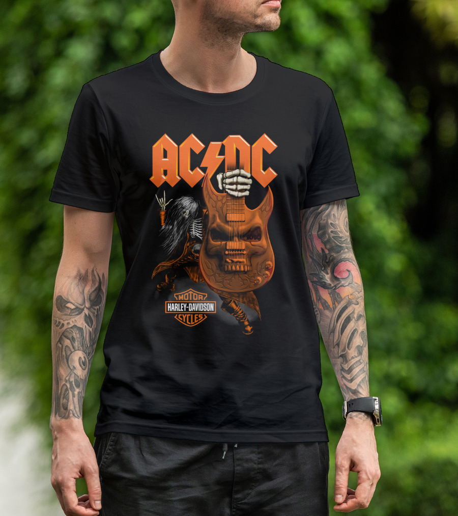 Acdc Harley Davidson Skeleton Guitarist Rock Icon T-Shirt