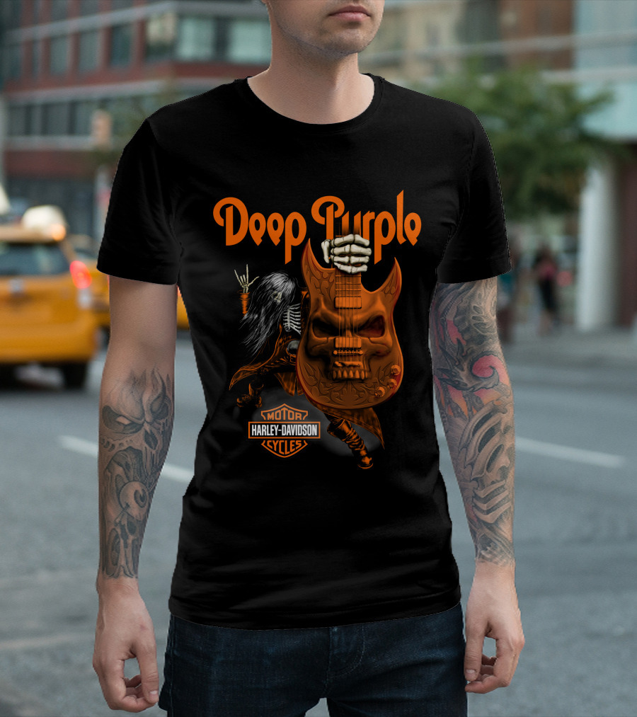 Deep Purple Harley Davidson Skeleton Guitar Rock T-Shirt