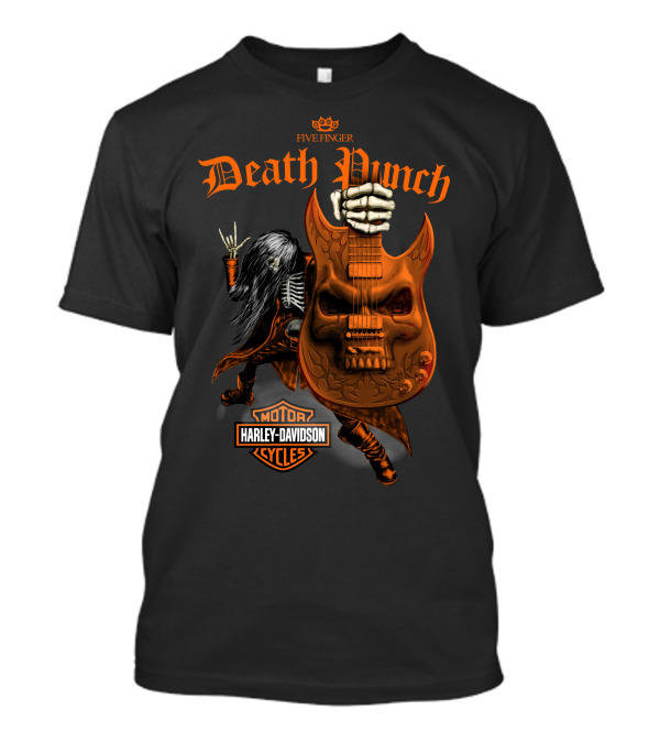 Five Finger Death Punch Harley Davidson Cycles Skeleton Guitar T-Shirt