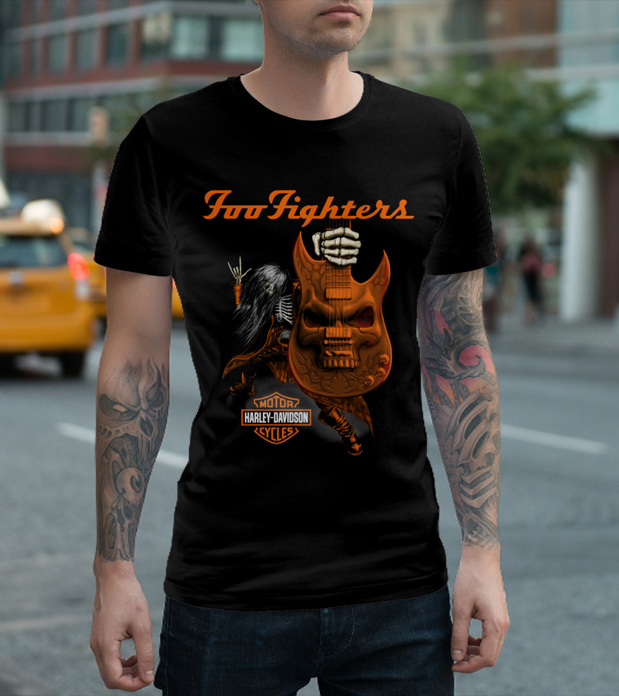 Foo Fighters Harley Davidson Skull Guitar T-Shirt