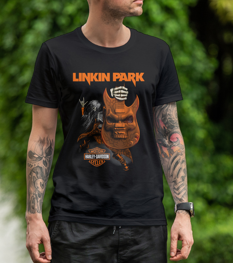 Linkin Park Harley Davidson Skeleton Guitar Monster T-Shirt