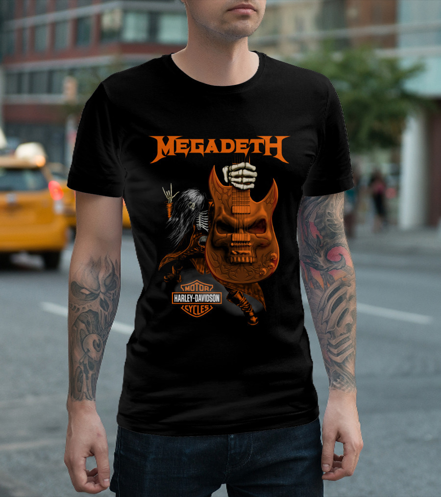 Megadeth Harley Davidson Motor Cycles Skull Guitar Rock T-Shirt