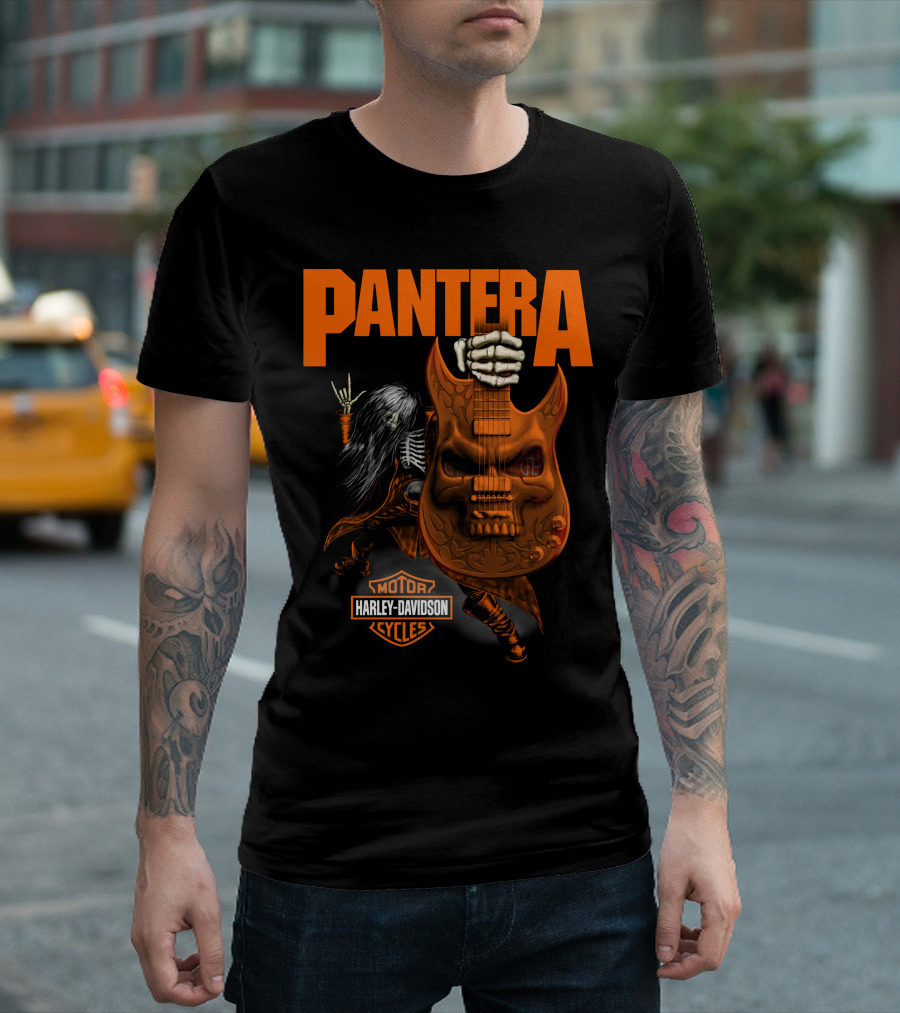 Pantera Harley Davidson Cycles Skeleton Guitar T-Shirt
