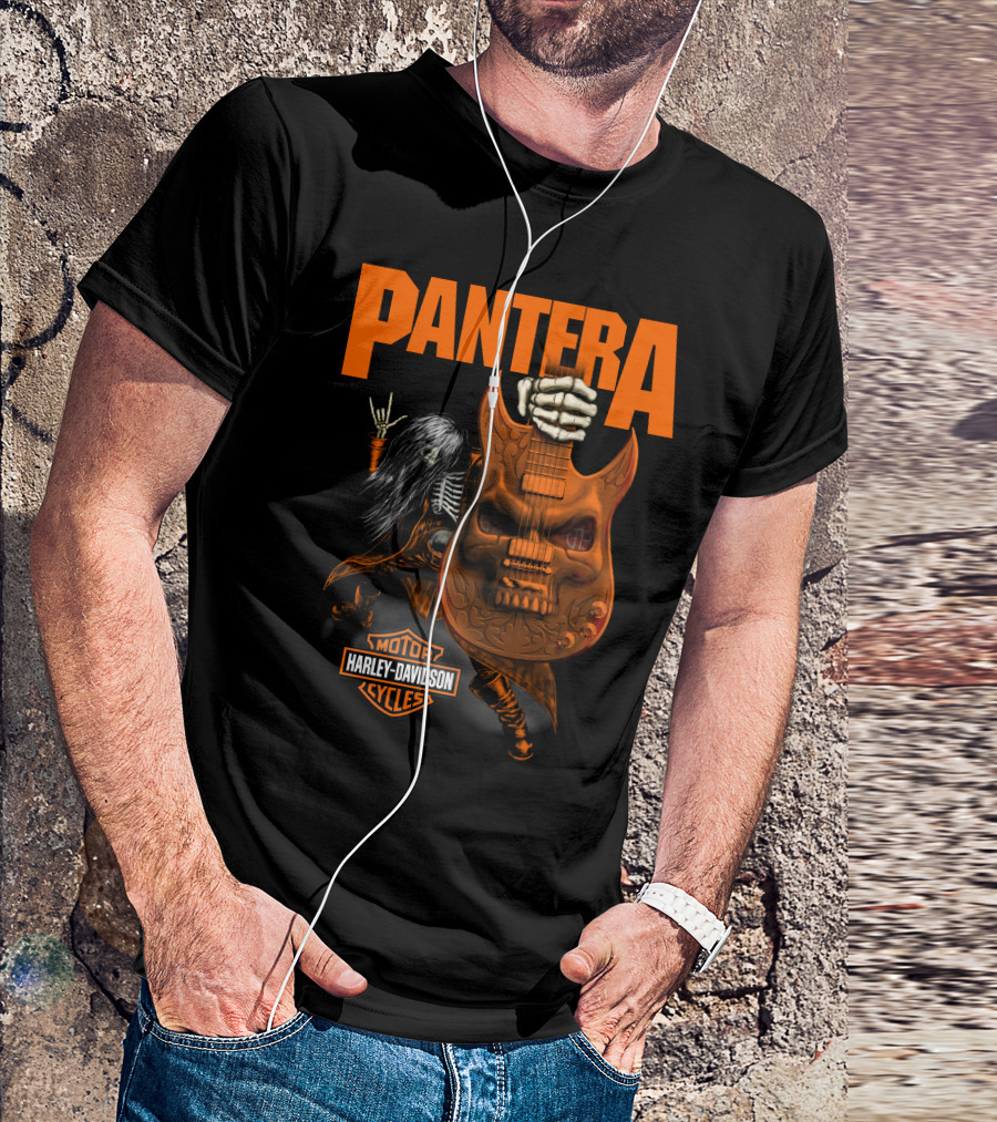 Pantera Harley Davidson Cycles Skeleton Guitar T-Shirt
